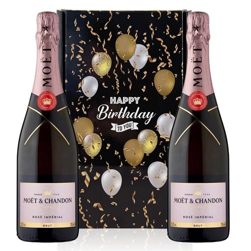 Moet & Chandon Rose Champagne 75cl Happy Birthday Duo Gift Box